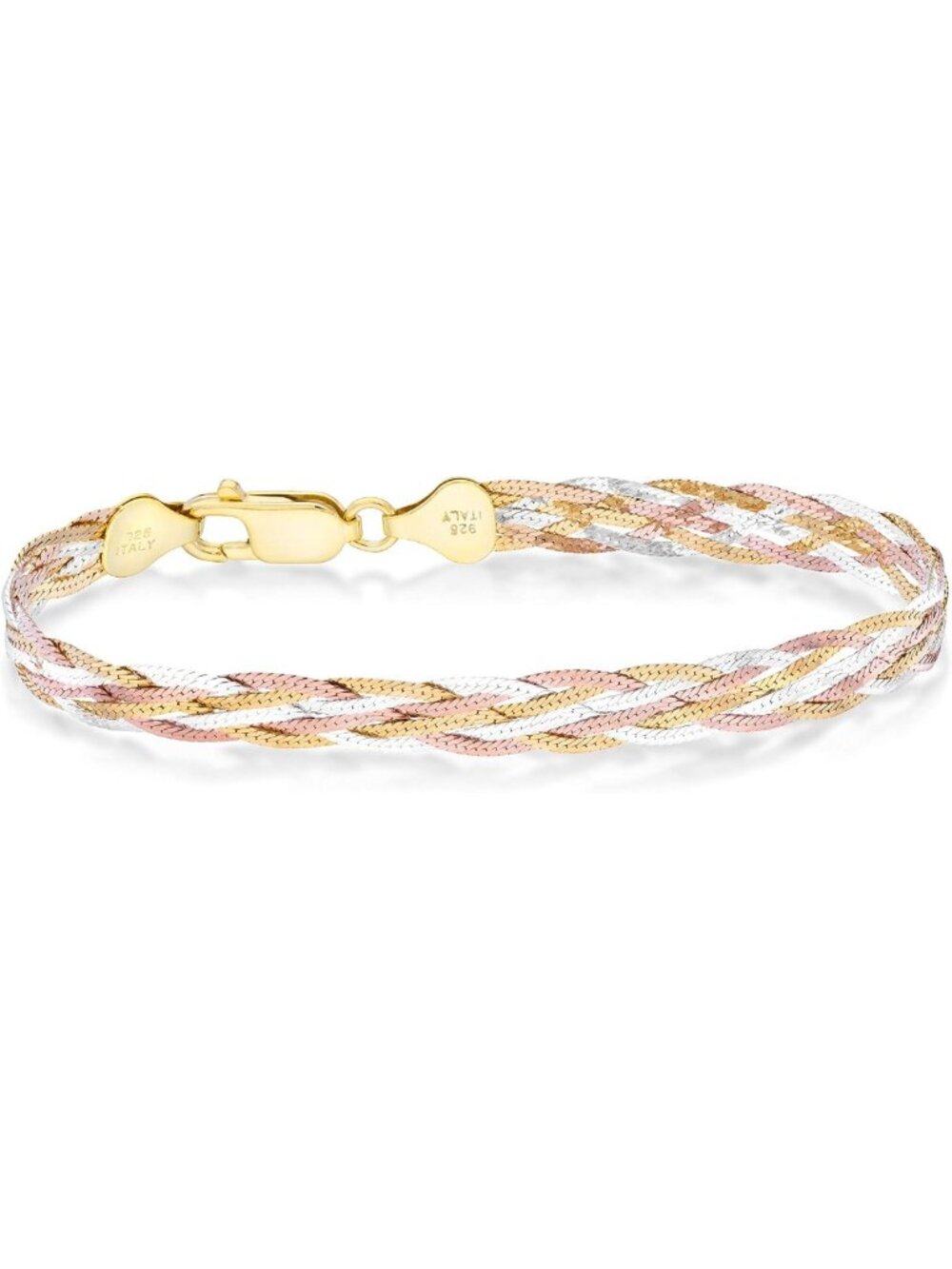 925 Sterling Silver Braided Herringbone Bracelet - Elegant Italian Design